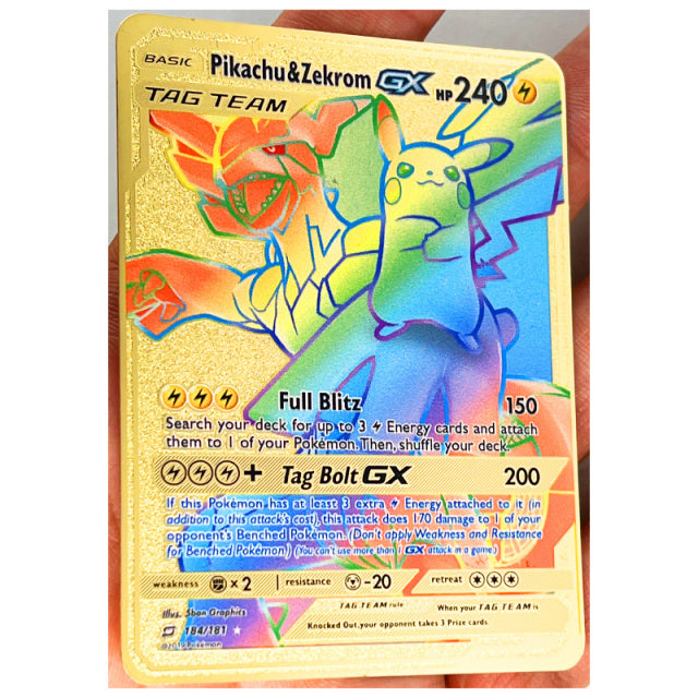 Pokemon 27 Styles New Mewtwo GX MEGA Gold Metal Card Super Game Collection Anime Cards Toys for Children Christmas Gift